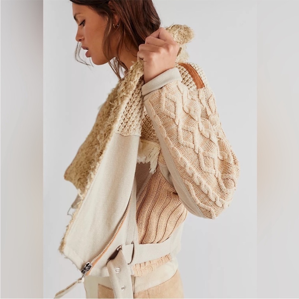 New ▶️ Free People ◀️ We the Free Cozy Knit Mix Moto Jacket NWOT Retail $398 - Picture 5 of 17